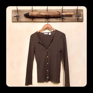 🪶3/$20 Cabled JACLYN SMITH L/S Button-Up Camisole w/Pearlized Buttons-S